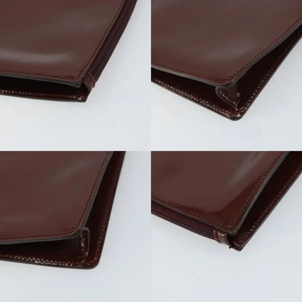 Gucci Patent Leather Clutch Bag Brown